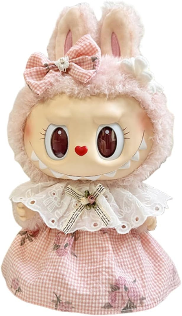 Vestito Labubu 38cm Gonna rosa e fiocco per capelli