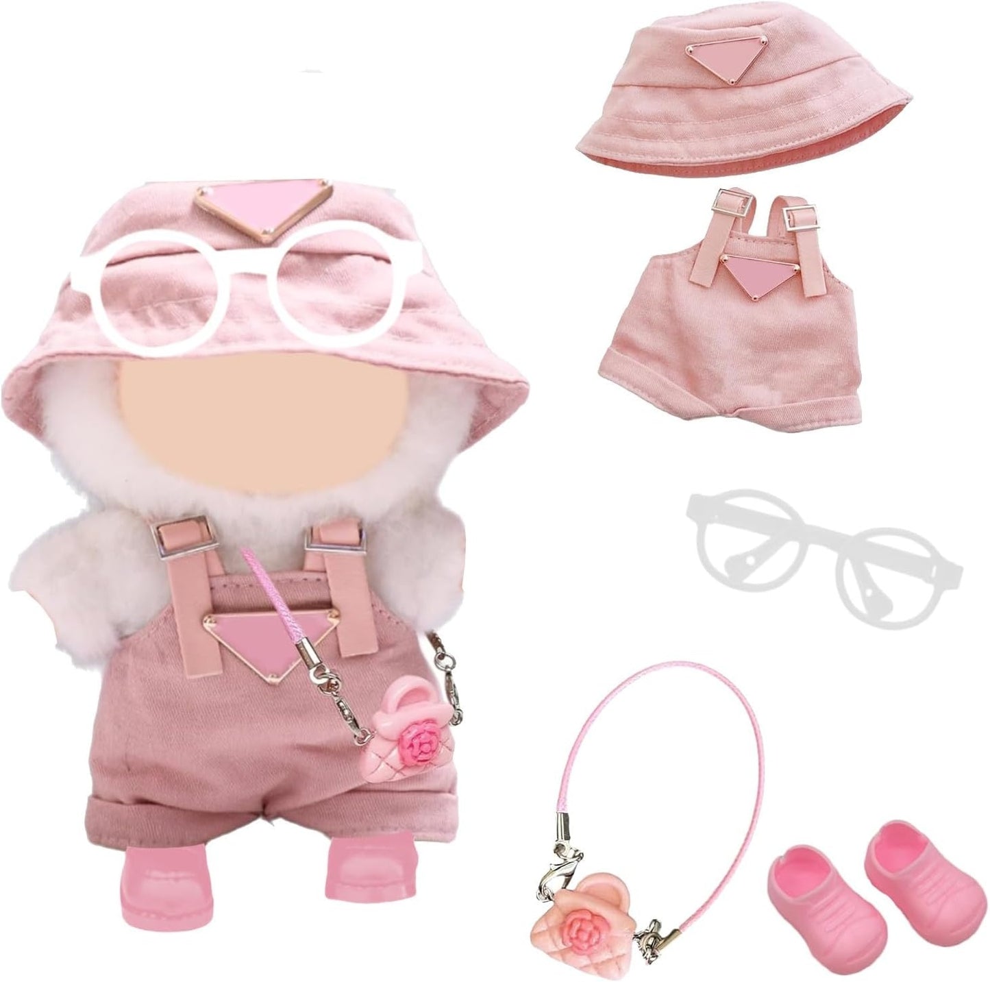 Vestito Labubu 5 Pezzi Set Rosa, Pantaloni, Cappello, Borsa, Occhiali e Scarpe